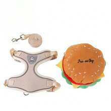 1套聚酯寵物胸脯和後背攜帶袋，附牽引繩和漢堡包後背包，舒適可愛的寵物攜帶套裝，適用於戶外散步