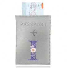 Porte-passeport en PU imperméable accessoire de voyage, couverture de passeport légère portable mince étanche à l'eau avec impression de fleurs et lettres violettes pour hommes et femmes, porte-cartes de crédit d'affaires, étui imperméable pour billets d'avion pour la rentrée ou le voyage - Gris - Voir 23