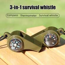1个三合一应急求生哨，带指南针和温度计，确保户外活动安全！适用于露营、徒步旅行、狩猎、体育赛事、骑行、团队运动、极限运动等。 - 墨綠色 - 查看 1