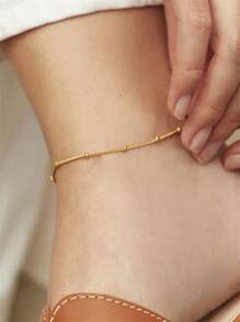 1pc 18K Gold Plated 304 Stainless Steel Waterproof Minimalist Chain Anklet Dainty Classic Chain Anklets For Women Beach Holiday Stacking Jewelry Daily Wearing