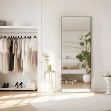 Sweetcrispy 1pc Full Length Mirror With Stand, 64"X21" Floor Mirror With Aluminum Alloy Frame For Bedroom, Standing Full Body Mirror, Dressing Mirror Home Decor Back To School Room Decor School Supplies - 黑色 - 查看 2