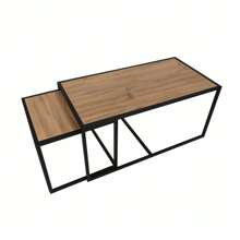 Well Home Set di tavolini, 100% truciolato impiallacciato melaminico, colore Rovere, Nero" H.40 - Multicolore - Visualizzare 2