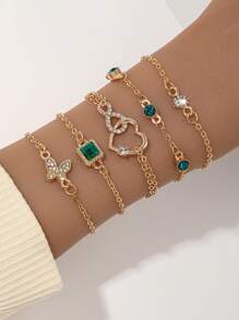 5 chiếc/bộ. Hình vuông vàng. Hình con bướm. Hình trái tim, Thời trang + Thanh lịch + Bộ vòng tay dành cho quý cô thanh lịch, Thích hợp cho tiệc tối. Tiệc tối. Ăn mặc cho buổi hẹn hò - Vàng - Xem 9