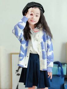 Annil Ropa de niña Suéter de punto para otoño con chaqueta de jacquard de mangas largas