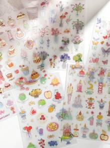 2片雙面透明閃粉黏貼貼紙，可愛卡通水果和花卉裝飾材料貼紙 - 浪漫收藏家 - 查看 12