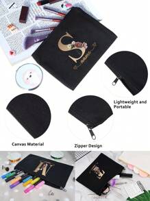 1pc Customized Cosmetic Bag Personal Tailor Lady Makeup Bags Wallet Name Initials A To Z Custom Name Pattern Toiletry Organizer Pouch Personalized Wedding Party Wash Bag Zipper Phone Purse Pencil Pouch Make Up Bags Valentine's Day Gifts Cosmetic Bag/Makeup Bag Ideal Gifts For Her Family, Friends, Girlfriend For Anniversaries, For Birthdays, For Christmas - Black - View 4