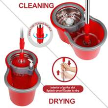 Mop And Bucket With Wringer Set, 360° Spin Mop And Bucket With 3 Microfiber Mop Refills, Stainless Steel 61" Extended Handle Spinning Mop Bucket System For Floor Cleaning, Red - Đỏ - Xem 4