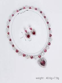 1set/3pcs Luxurious High-Quality Copper Gold-Plated Heart-Shaped Jewelry Set With Colorful Zirconia Stones, Necklace + Earrings, Suitable For Women, Brides, Bridesmaids, Party And Wedding Wear, Great Gift For Men