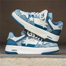 Men's Star Print Skate Shoes White Sneakers Fashion Running Shoes Outdoor Plus Size Sports Shoes Men's Running Shoes Casual Flat Shoes Suitable For Students Athletic Lace-Up Shoes