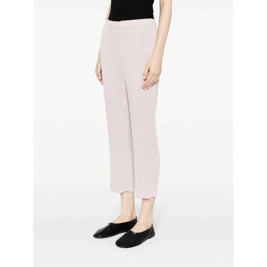 Women Hatching Pleats Pants - Pink - View 1
