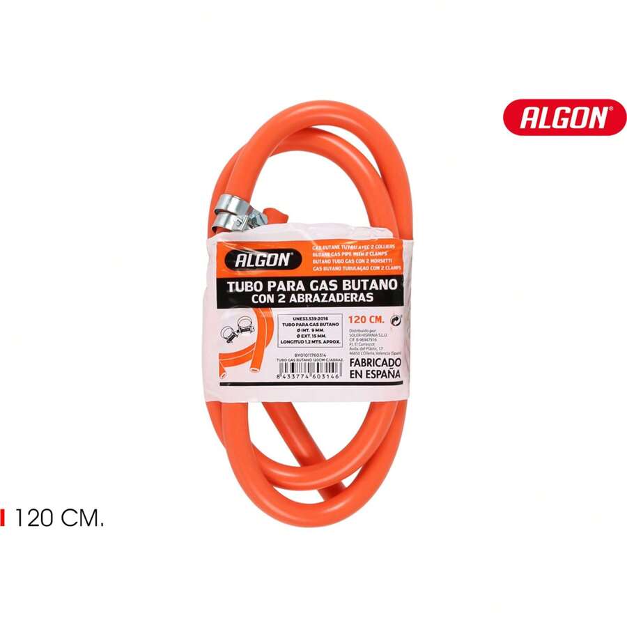Algon 120Cm Butane Gas Tube With Clamps Resistant And Extended Materials | 120Cm Butane Gas Pipe With Clamps Includes Clamps Ensuring A And Leak-Free Connection And Easy To Install And Maintain - Multicolor - View 1