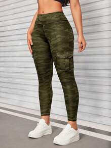 Damen Camouflage Muster Lässig Cargo Jogginghose mit Taschen, für Sport, Fitness, Lässig