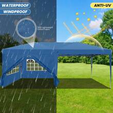 Gazebo 3x6 With Side Walls, Folding Pavilion 3x6 Waterproof, Stable, Winterproof With Bag With Wheels, 4 Sandbags, Easy To Set Up Folding Tent For Outdoor Party, Garden, Event - 藍色 - 查看 2