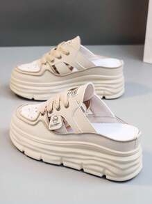 Women's White Casual Shoes, Sports Shoes, Spring, Summer, And Autumn New Outdoor Thick Soles With An Inner Height Increase, Fashionable And Versatile Vacation Style, Student Outdoor Mountaineering Mesh Breathable Skateboard Shoes, Flat Bottomed Toe Slippers, Women's Shoes - Màu Khaki - Xem 1
