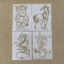 1 Peça Modelo de Desenho em Plástico Branco com Tema de Gato e Dragão com 26cm