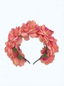 1 pieza Diadema con corona de flor de rosa grande de tela artificial para niña, adecuada para novias, vacaciones en la playa, accesorios para el cabello de vestir de mujer, Día de San Valentín, diadema, aro para el cabello, accesorios de belleza para el hogar - Multicolor - Ver 3