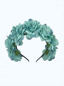 1 pieza Diadema con corona de flor de rosa grande de tela artificial para niña, adecuada para novias, vacaciones en la playa, accesorios para el cabello de vestir de mujer, Día de San Valentín, diadema, aro para el cabello, accesorios de belleza para el hogar - Multicolor - Ver 7