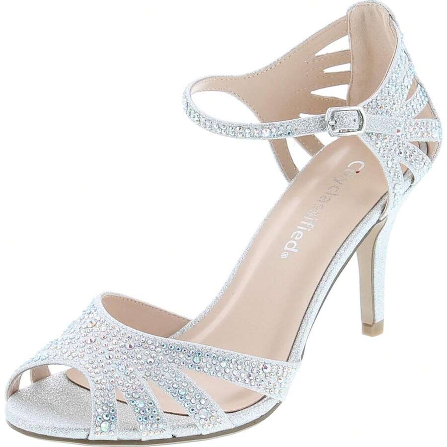 Women's Strappy Open Toe Rhinestone Low Heel - 銀色 - 查看 1