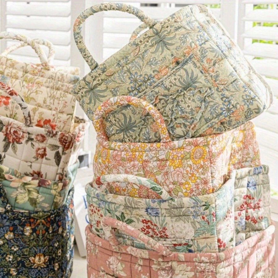 1pc Multi-Functional Korean Style Storage Basket – Charming Pastoral Print, Portable Organizer For Underwear & Sundries – Versatile Room Decor For Kitchen, Bathroom, Bedroom, Dorm & Office Gift Bag Party Kitchen - Type a - View 1