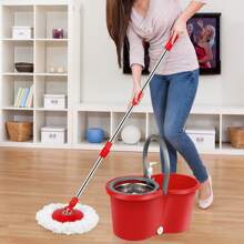 Mop And Bucket With Wringer Set, 360° Spin Mop And Bucket With 3 Microfiber Mop Refills, Stainless Steel 61" Extended Handle Spinning Mop Bucket System For Floor Cleaning, Red - Đỏ - Xem 7