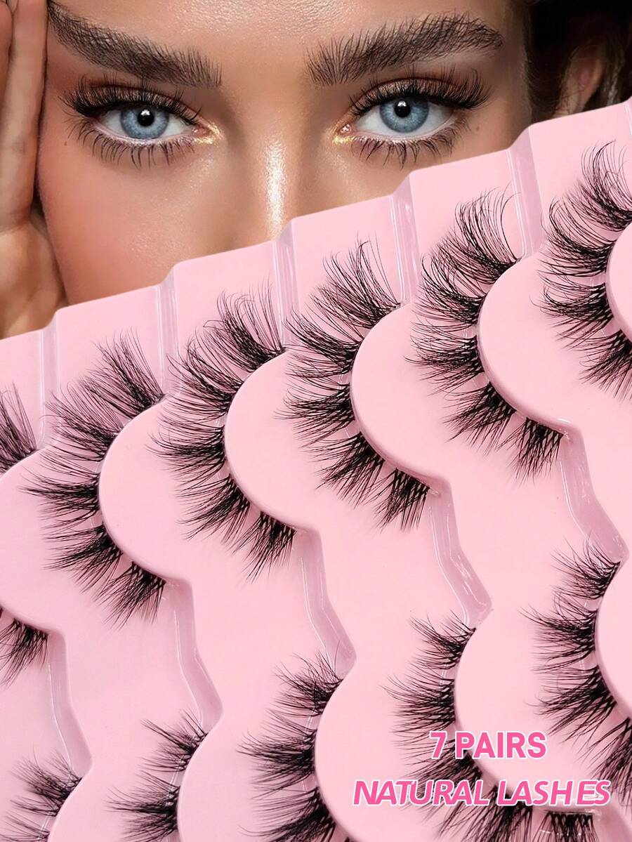 Asiteo 7 Pairs Natural Lashes Soft Fluffy And Wispy Faux Mink Lashes With Clear Band False Eye Lashes Makeup Extensions Eyelashes - màu đen - Xem 1