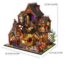 Modèle d'assemblage de villa de château magique Poupée maison miniature Kit, jouet d'artisanat de puzzle en bois 3D, Décoration de chambre DIY, Pour Garçons et filles cadeaux d'anniversaire, de Pâques, d'Halloween et de Noël