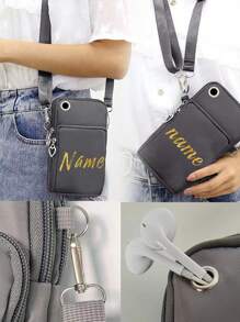 1pc Customized Mobile Phone Bag Sport Arm Bag Crossbody Bags Key Wallet Customized Name In 4 Fonts Custom Name Pattern Women For Men Shoulder Bag Outdoor Sport Cell Phone Pouch Nylon Sports Wallet Small Messenger Purse With Headset Hole