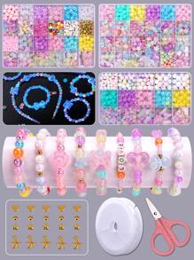 Juego para que los niños hagan collares, pulseras, aretes y anillos con cuentas. Kit de manualidades con materiales para que los niños hagan joyas y adornos, regalos hermosos de accesorios para niños en fiestas