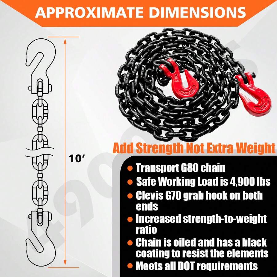 G80 Transport Binder Chain Safety/Binder Chain With Clevis Grab Hooks