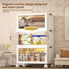 CENLEN 5 层带盖塑料储物箱 - 19.5 英寸宽超大折叠储物柜，带轮折叠式堆叠容器，折叠整理系统，适用于衣柜、浴室、家庭、办公室、宿舍卧室、收纳盒、收纳盒、家庭收纳、女士白色 T 恤、女士黑色裤子、女士冬装、连衣裙、女士冬装、优雅女装、女士白衬衫、长袖、女士白色连体裤、女士春季连衣裙、女士春季服装、春季、春装、极简主义、夏季上衣 - 四層 - 查看 6