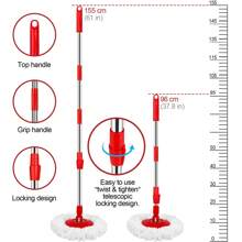 Mop And Bucket With Wringer Set, 360° Spin Mop And Bucket With 3 Microfiber Mop Refills, Stainless Steel 61" Extended Handle Spinning Mop Bucket System For Floor Cleaning, Red - Đỏ - Xem 2