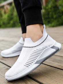 Tenis Para Hombre,tenis,Zapatillas para hombre,Zapatillas Para Correr Al Aire Libre Con Suela Blade De Estilo Punk Para Hombre Con Parte Superior De Malla Ligera Y Transpirable, Absorción De Impactos - Blanco - Ver 1