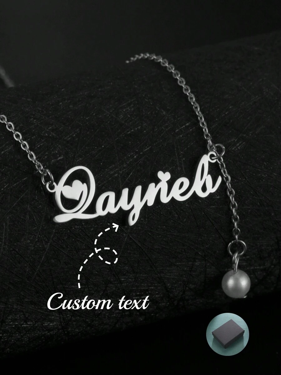 1pc Stainless Steel Heart Shaped Pendant With Faux Pearl Suspended, Customized Name/Letter/Date Fashionable Elegant Women's Necklace, Ideal Gift For Girlfriend/Female Friend/Anniversary/Holiday, Jewelry