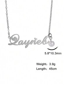 1pc Stainless Steel Heart Shaped Pendant With Faux Pearl Suspended, Customized Name/Letter/Date Fashionable Elegant Women's Necklace, Ideal Gift For Girlfriend/Female Friend/Anniversary/Holiday, Jewelry