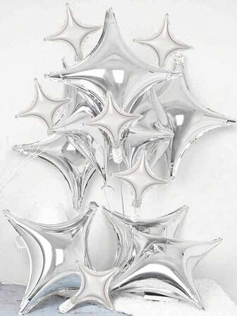 14pcs Silver Star Shaped Foil Balloon Set, Including 10inch And 26inch Square Star Foil Balloon, Suitable For Birthday Party, Engagement Wedding Decoration Back To School Valentine Day