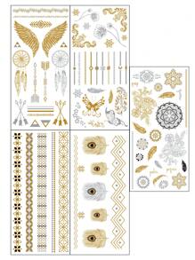 1入組暫時性刺青貼紙套裝，金屬質感手臂身體藝術防水貼紙 - 彩色 - 查看 16