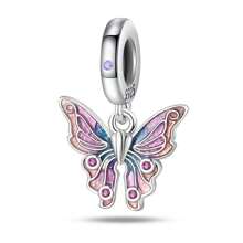 Silver Plated Charm Pink Gradient Butterfly Pink Cubic Zirconia Series Charm Bead Is Suitable For Diy Female Bracelet Cubic Zirconia Pendants