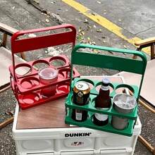 1 pezzo Cestino portatile vintage per 2/4/6 bottiglie di birra, rastrelliera per vino pieghevole, portabottiglie di birra, secchio portabottiglie di birra, cestino portatile per caffè, latte e tè, per uso quotidiano e forniture per feste, articolo essenziale per festival di birra