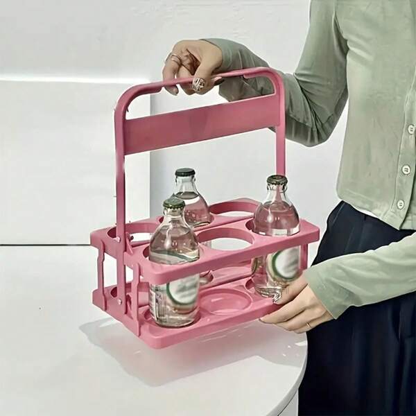 1pc Vintage Style Portable Beer Basket For 2/4/6 Bottles, Foldable Wine Rack, Beer Holder, Beer Bottle Caddy Bucket Holder, Coffee Milk Tea Portable Storage Basket, For Daily Use And Party Supplies, Beer Festival Essential