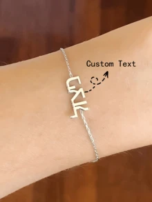 定製姓名手鍊 - 個性化飾品，可搭配任何名字/單詞，字母珠子，適用於Bar/Bat，母親節和男士禮物 - 銀色 - 查看 1