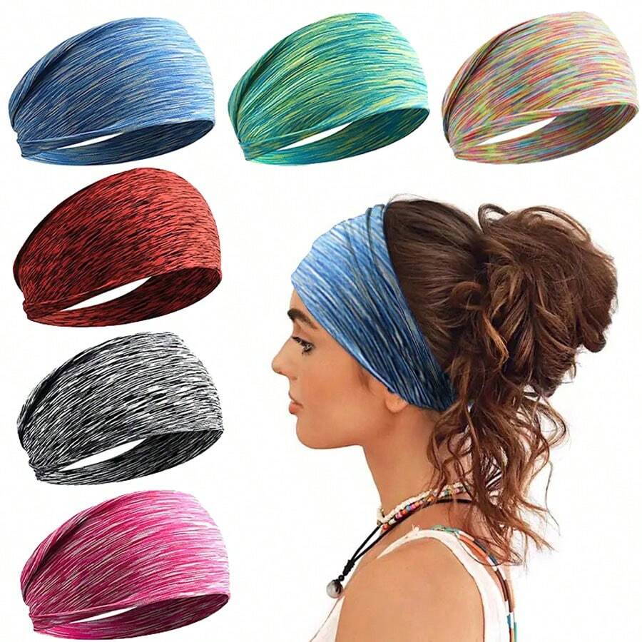 Cinta multicolor para la cabeza elástica deportiva a rayas para mujer, banda para yoga, carrera y ejercicio que absorbe el sudor
