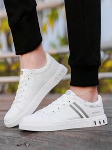 Men's Casual Sneakers 2024 New Breathable Sports Shoes, Korean Style Low-Top Lace-Up Flat Bottom White Shoes, All-Match, Spring/Autumn Versatile Shoes For Men