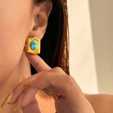S SHOPBOHO 1 Par joyería de fantasía Boho, pendientes de concha de acero inoxidable con recubrimiento dorado PVD - estilo playa - Ver 5