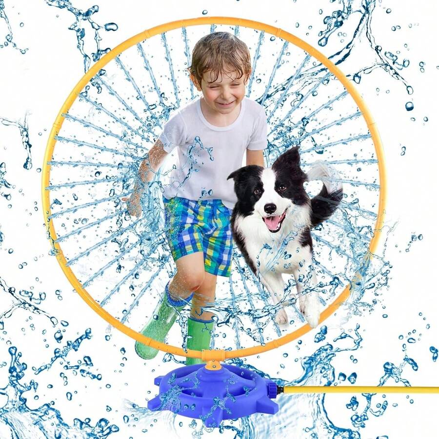Sprinkler For Kids, Toddler Outdoor Water Toys 3-5, With 46 Rotating Spray Nozzles, Summer Backyard Game, Outside Toys For Kids Ages 4-8, Birthday Gift Boys Girls - Yellow - View 1