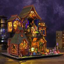 Modèle d'assemblage de villa de château magique Poupée maison miniature Kit, jouet d'artisanat de puzzle en bois 3D, Décoration de chambre DIY, Pour Garçons et filles cadeaux d'anniversaire, de Pâques, d'Halloween et de Noël
