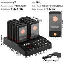 Restaurant Pager System, Wireless 400m Long Range Lineup Waiting Queue Signal, Guest Customer Calling Beepers With Vibration & Flashing, 10 Buzzers For Food Truck, Nursery, Hospital - US A Type Plug(110-127V) - View 2