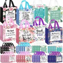 20 Pcs Bible Verse Flower Gift Bag With Handles  Reusable Gift Bags Bulk Christian Baptism Tote Bags Non Woven Gift Bags For  Women Wedding Birthday Gift Wrapping Bags - Multicolor - View 6