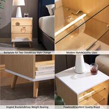 End Table LED Small Side Table With 2 Glass Shelves LED Farmhouse Bedside Table With Storage For Living Room, Bedroom And Home Office - Light Rustic Oak - 查看 5