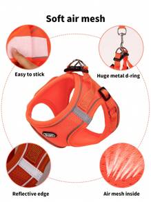 Supet 1set Reflective And Easy To Wear Small Dog Pet Chest And Back Harness With Leash, Suitable For Indoor And Outdoor Walking - Orange - View 5