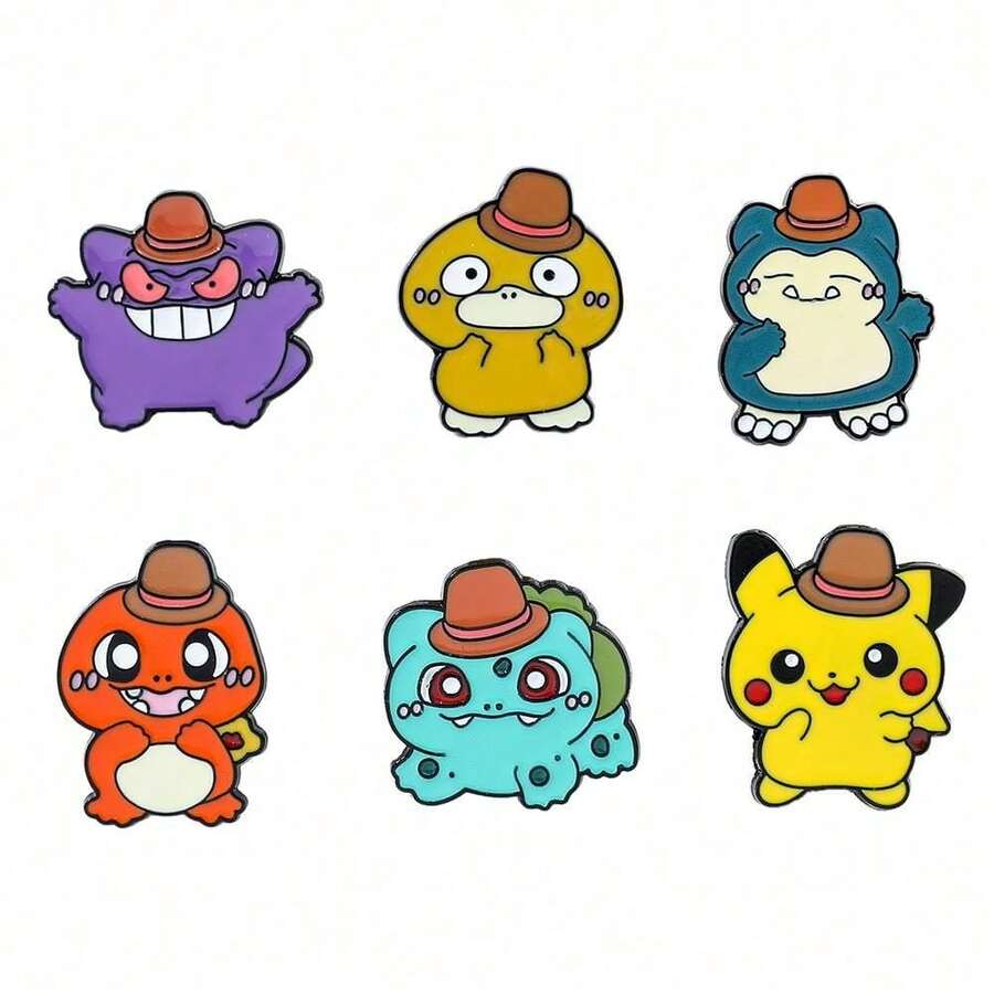 pocket monsters 口袋妖怪4入組可愛卡通俯臥在妖精球上口袋妖怪合金胸針/金屬徽章彩繪徽章女士時尚手提包配飾 - 4 Pcs - 查看 1
